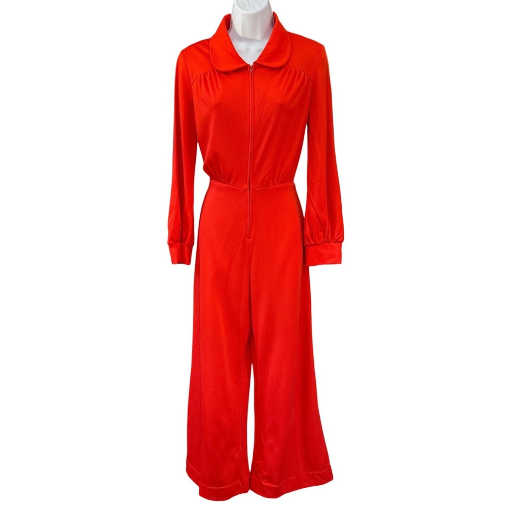 Vintage 70's Sunshine Alley Jumpsuit Disco Retro Mod Wide Leg Red Zip Front